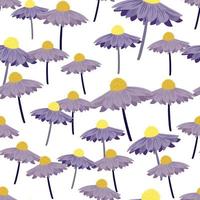 Random purple gerbera flowers silhouettes seamless doodle pattern. Isolated abstract print. vector