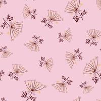 Hand drawn seamless pattern with random yarrow ornament. Pink background. Vintage nature print. vector