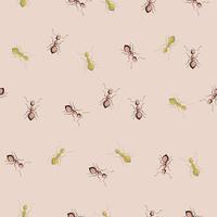 hormigas de colonia de patrones sin fisuras sobre fondo rosa pastel. plantilla de insectos vectoriales en estilo plano para cualquier propósito. textura de animales modernos. vector