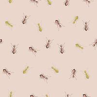 Seamless pattern colony ants on pastel pink background. Vector insects template in flat style for any purpose. Modern animals texture.