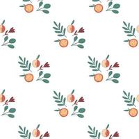 Isolated seamless botanic fruit pattern with apple orange ornament and green branches. vector