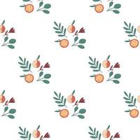 Isolated seamless botanic fruit pattern with apple orange ornament and green branches. vector