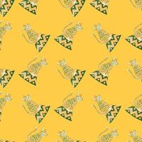 Abstract seamless pattern with doodle tiger circus silhouettes. Yellow bright background. vector