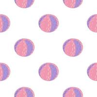 Isolated funny seamless kids style pattern with pink and purple colored ball shapes. White background. vector