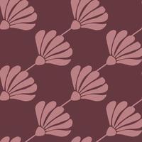 Decorative seamless pattern with doodle vintage flower silhouettes print. Maroon and pink colored palette. vector