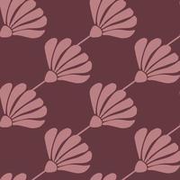 Decorative seamless pattern with doodle vintage flower silhouettes print. Maroon and pink colored palette. vector