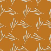 Light blue leaf silhouettes seamless pattern in botanic style. Foliage backdrop. Orange-mustard background. vector