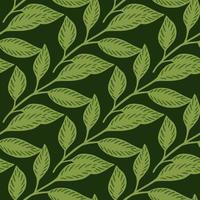 Greenery seamless pattern with green leaf branches elements. Dark background. Contrast botanic print. vector