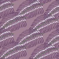 Summer jungle style seamless pattern in purple tones with doodle fern leaf ornament. SImple print. vector