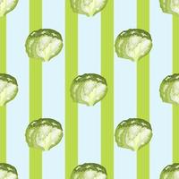 Seamless pattern iceberg salad on stripes background. Simple ornament with lettuce. vector