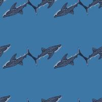 Whale shark seamless pattern in scandinavian style. Marine animals background. Vector illustration for children funny textile.
