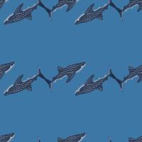 Whale shark seamless pattern in scandinavian style. Marine animals background. Vector illustration for children funny textile.