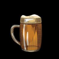 Glass of light beer isolated on black background. Full beer mug in hand drawn style. vector