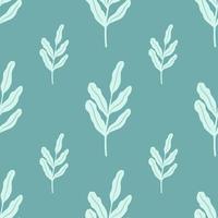 Minimalistic seamless doodle pattern with leaf branches elements. Blue palette artwork. vector