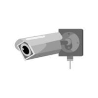 Rectangular CCTV camera on white backdrop. Equipment surveillance for protection, safety and watching in style flat design. vector