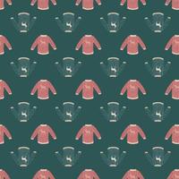 Vintage old sweater print seamless doodle pattern. Turquoise background. Pink pullovers. vector