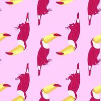 Hand drawn bright pink toucan shapes seamless pattern. Light pink background. Simple exotic print. vector