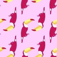 Hand drawn bright pink toucan shapes seamless pattern. Light pink background. Simple exotic print. vector