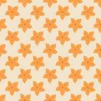 Abstract botanic seamless pattern with orange tropic flowers elements. Light grey backgorund. vector