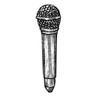 Retro microphone sketch isolated. Music equipment for karaoke in hand drawn style. vector