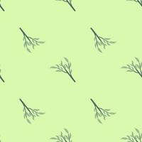 Minimalistic seamless pattern with green leaves branches silhouettes print. Pastel background. Art print. vector