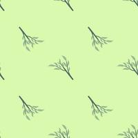 Minimalistic seamless pattern with green leaves branches silhouettes print. Pastel background. Art print. vector