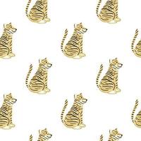 Isolated seamless pattern with hand drawn orange tiger print. White background. Animal backdrop. vector