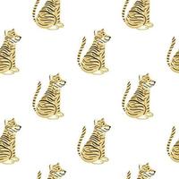 Isolated seamless pattern with hand drawn orange tiger print. White background. Animal backdrop. vector