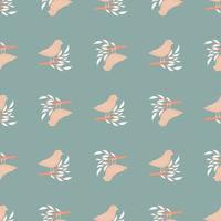 Decorative zoo seamless pattern with pastel pink simple birds shapes. Pastel blue background. vector
