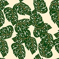 Abstract botanic seamless nature pattern with bright monstera leaves random print. Light background. vector