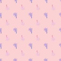 Decorative seamless pattern with purple pastel palm tree sute silhouettes. Light pink background. vector