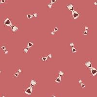 Random seamless pattern with simple style hourglass ornament. Pink background. Pastel tones backdrop. vector