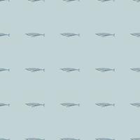 Seamless pattern Fin whale on blue background. Template of cartoon character of ocean for fabric. vector