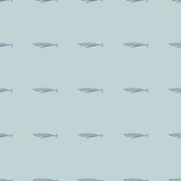 Seamless pattern Fin whale on blue background. Template of cartoon character of ocean for fabric. vector