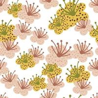 Seamless pattern spring plants on white background. Vector floral template in doodle style with flowers.