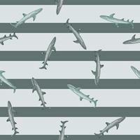 Reef shark seamless pattern in scandinavian style. Marine animals background. Vector illustration for children funny textile.