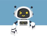 lindo robot ai blanco con tablero blanco vacío vector