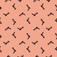 Abstract fashion seamless doodle pattern with little black women shoes print. Light pink background. vector