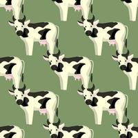 Seamless pattern cow on pastel green background. Texture of farm animals for any purpose. vector