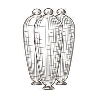 Ceramic vases engraved style isolated on white background. Vintage sketch outline close up. vector