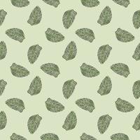 Hawaii seamless pattern with pale green geometric style fern leaf ornament. Pastel grey background. vector