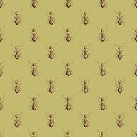 Seamless pattern colony ants on green background. Vector insects template in flat style for any purpose. Modern animals texture.