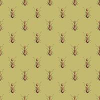 Seamless pattern colony ants on green background. Vector insects template in flat style for any purpose. Modern animals texture.