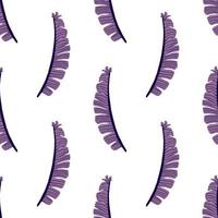 Isolated seamless pattern with jungle foliage print. Purple fern leaves silhouettes on white background. vector