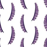 Isolated seamless pattern with jungle foliage print. Purple fern leaves silhouettes on white background. vector