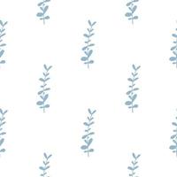 Isolated seamless botanic pattern with doodle eucalyptus blue silhouettes. Isolated herbal branches shapes. vector