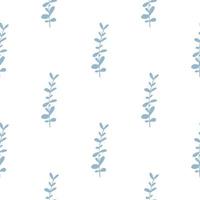 Isolated seamless botanic pattern with doodle eucalyptus blue silhouettes. Isolated herbal branches shapes. vector