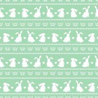 Easter seamless pattern with silhouette of rabbits on green and white color vector