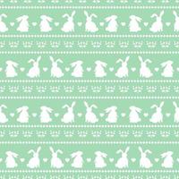 Easter seamless pattern with silhouette of rabbits on green and white color vector