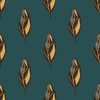 Nature seamless pattern with autumn brown leaves silhouettes. Turquoise dark background. vector